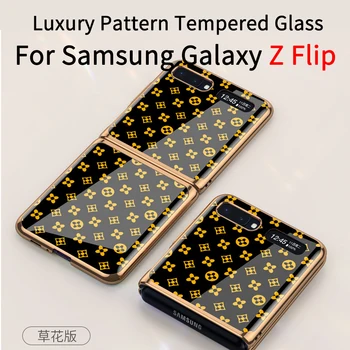 

Fold Case For Samsung Galaxy Z Flip Luxury Pattern Tempered Glass Hard Protective Cover For Samsung Z flip F7000 F700F Cover