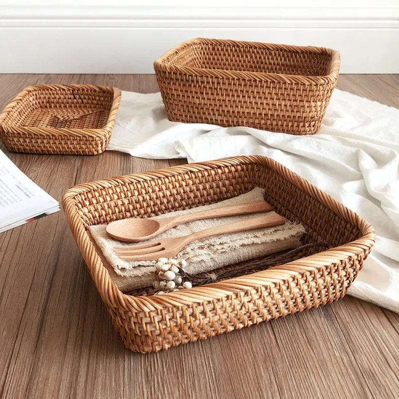 Hand-woven Mini Plastic Weaving Storage Fabric Basket Rattan Tea Picnic Bag S5 
