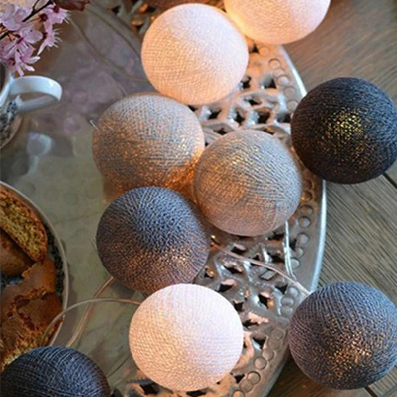 Gray Tone 3 Colors 6 см, сказочные хлопковые шары, гирлянды, рождественские украшения для дома, гирлянды, фонари, наружный сад, Свадебный декор, год - Цвет: Gray Tone 3 Colors