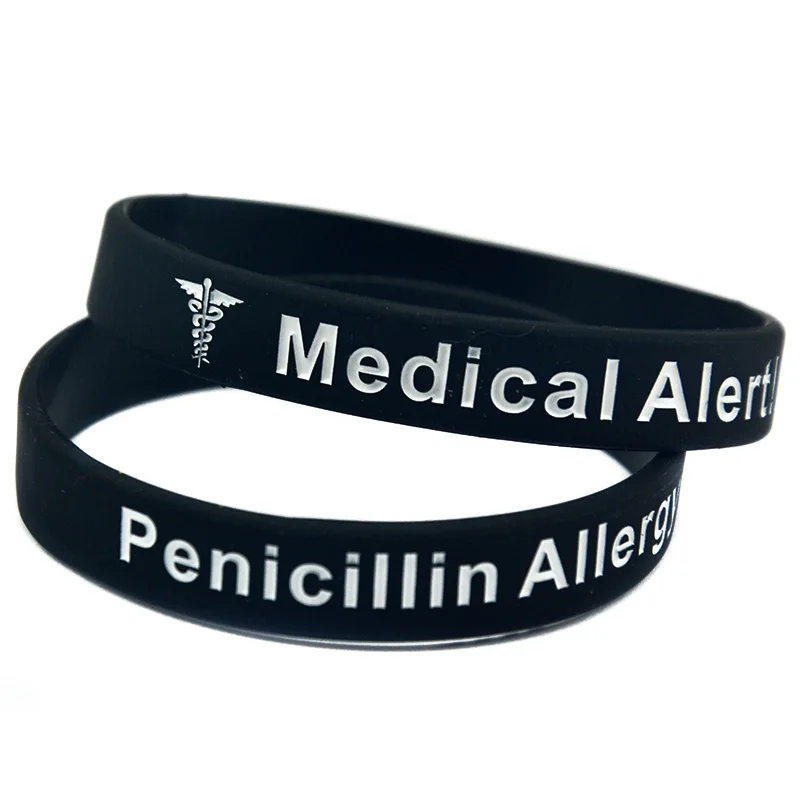 Pulsera silicona antialérgico para hombre y mujer, penicilina, Mensaje de recordatorio, tamaño adulto, 1 unidad|Pulseras de amuleto| - AliExpress