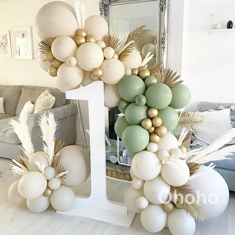 White Sand Beige Balloon Garland Kit Organic Green Balloons Arch Set Bridal Shower  Baby 1st Birthday Decoration Wedding