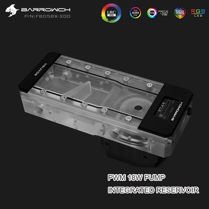 Barrowch 18 Вт комбинированный насос резервуар для воды, встроенный резервуар OLED дисплей температуры 150/200 мм черный, серебристый FBD5BX-150/200, охладитель