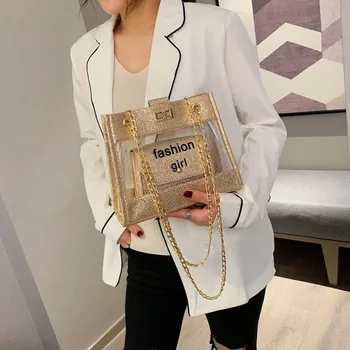 

2019 Summer Women Shoulder Bag PVC Transparent Chain Crossbody Bags Clear Luxury Design For Female Messenger Beach Phone Bag