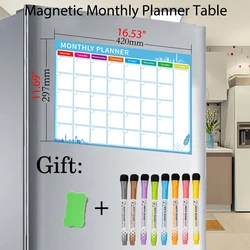 Table de planificateur hebdomadaire magnétique A3, dimensions 16.53x11.69 pouces, pour réfrigérateur, effacement à sec, tableau blanc, cadeau, 8 stylos, 1 gomme 