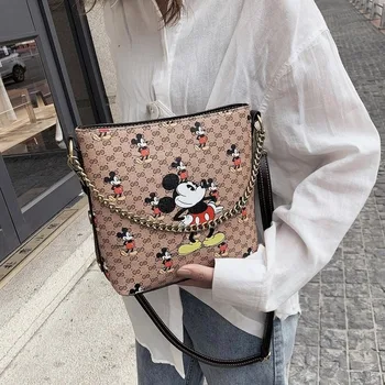 

Bucket bag 2020 new fashion cartoon printing large capacity shoulder messenger bag fashion chain PU leather wild bucket bag
