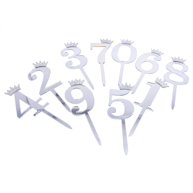 5 шт. Золотые Серебряные Акриловые цифры 0-9 алмазная корона коллекция топперы для торта на день рождения десерт торт Декор Топпер поставки