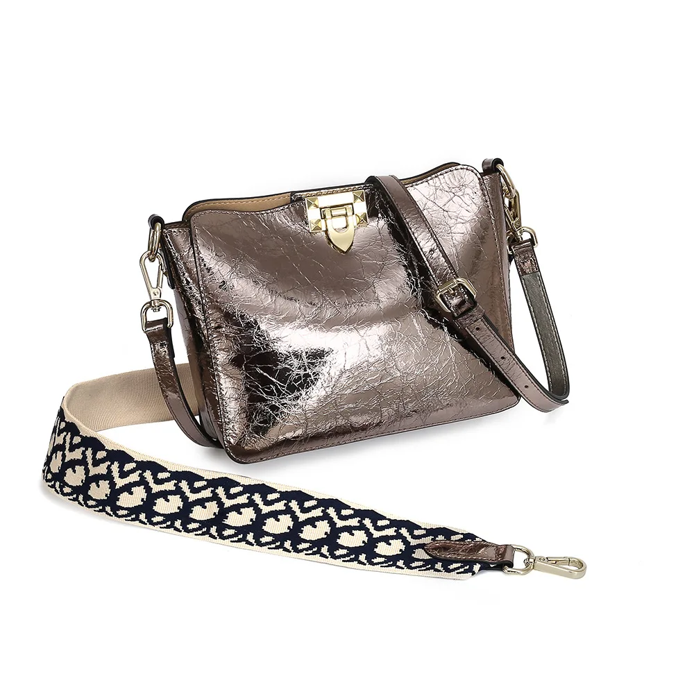 

Fashion Wide Strap Shoulder Bag Europe And America Different Size Bags Genuine Leather Burst Crack Western Style Trend Genuine L