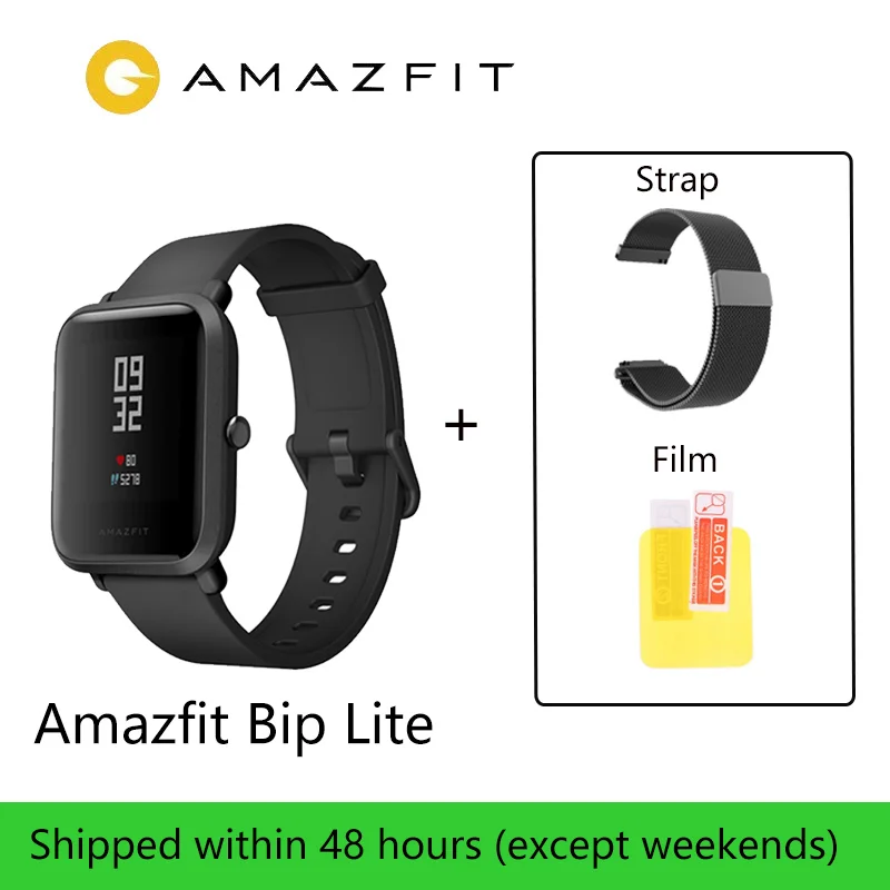Глобальная версия Amazfit Bip Lite Смарт-часы 45 дней Срок службы батареи 3ATM в соответствии со стандартом водонепроницаемости Smartwatch для Xiaomi - Цвет: Black-strap