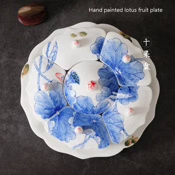 

Hand painted dried fruit melon seeds,snack plate, ceramic partition with cover, new Chinese style candy box, dried fruit box