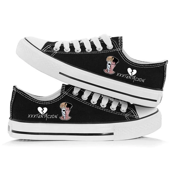 A Black Hip Hop Xxxtentacion Printing Short Canvas Shoes Causal Leisure Shoes - Цвет: A Black