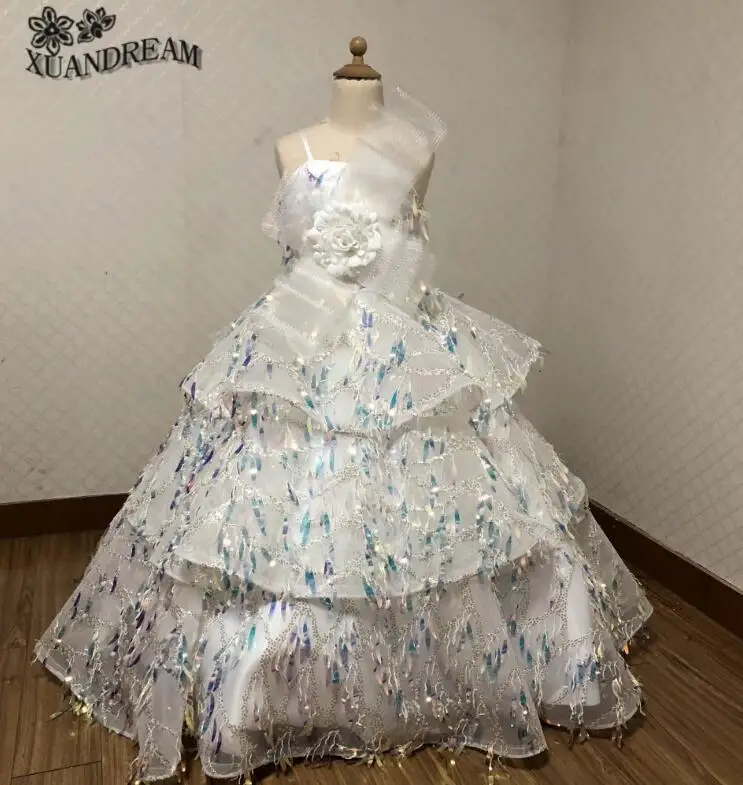 red with black New Arrival Little child multilayer bling bling bowknot first flower communion dresses for girls pageant dresses XD-79 - Цвет: red with black