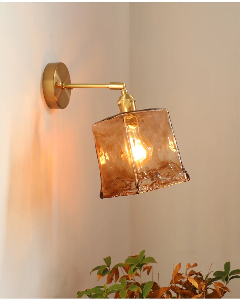 wall lamps Brass glass wall lamp Nordic retro homestay bar restaurant bedside mini wall lamp creative personality coffee shop bedroom lamp wireless wall lights