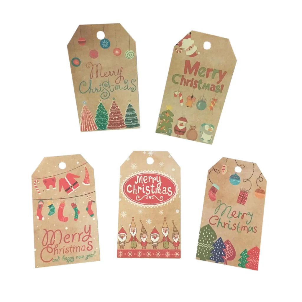 Christmas Greeting Card Kraft Paper Tag Set Santa Gift Baking Packaging 50PCS