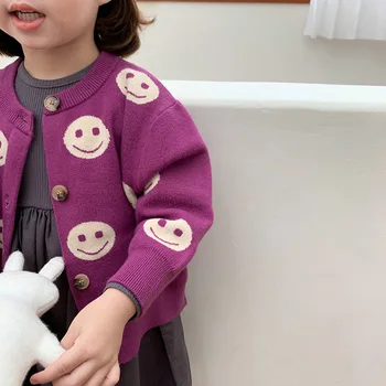 

Kids Sweater 2020 Autumn and Winter New Korean Children's Clothing Boys and Girls Smiley Cardigan Children Polka Dot Sweaters