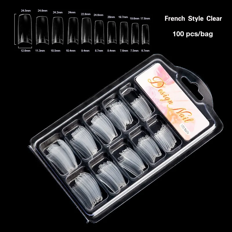 100 шт прозрачные французские накладные ногти акриловые накладные ногти полное покрытие ногтей искусственные акриловые накладные ногти Маникюрный Инструмент - Цвет: French Half Clear