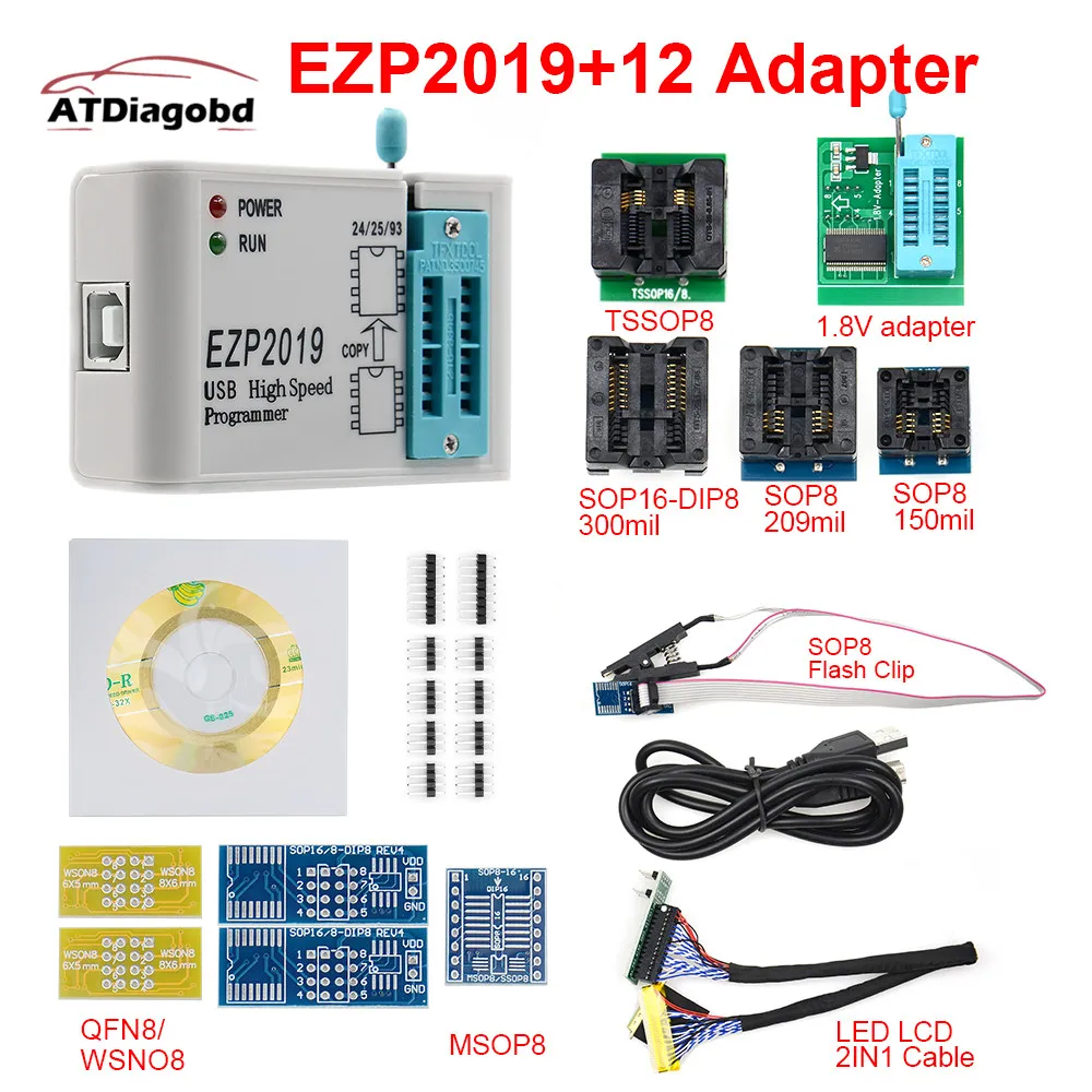 EZP высокое Скорость USB программист EZP2019, украшенное мозаикой из драгоценных камней, 12 розетки Поддержка 24 25 26 93 EEPROM 25 флэш-память, BIOS Чип Поддержка WIN7& WIN8