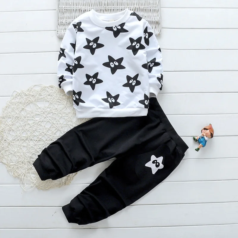 

Boy Set 2020 New Autumn Children Cartoon Suits Baby Girl Star Pattern Set Casual Kids Set T-shirt Pink Pants Children2-6 Years