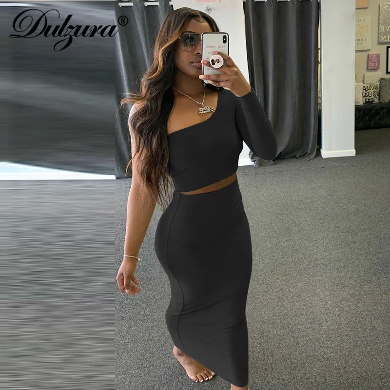 One Shoulder Elegant Midi Skirt Bodycon 