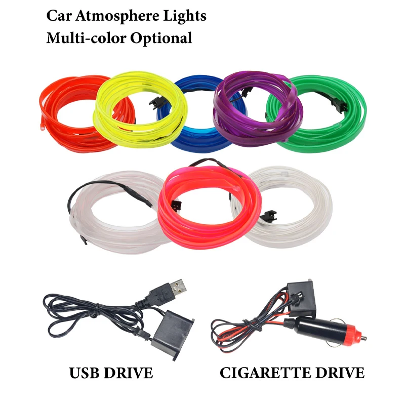 5M Car Interior Lighting Neon EL Wire Rope Tube LED Strip Decoration 8 Colors led car lights,led car decorative lights,car interior lamp,led interior lights,led car decoration lamp,car ambient lights,led lights,led atmosphere lamp,led atmosphere lighting,led strip lights,led light strip,led wire cable