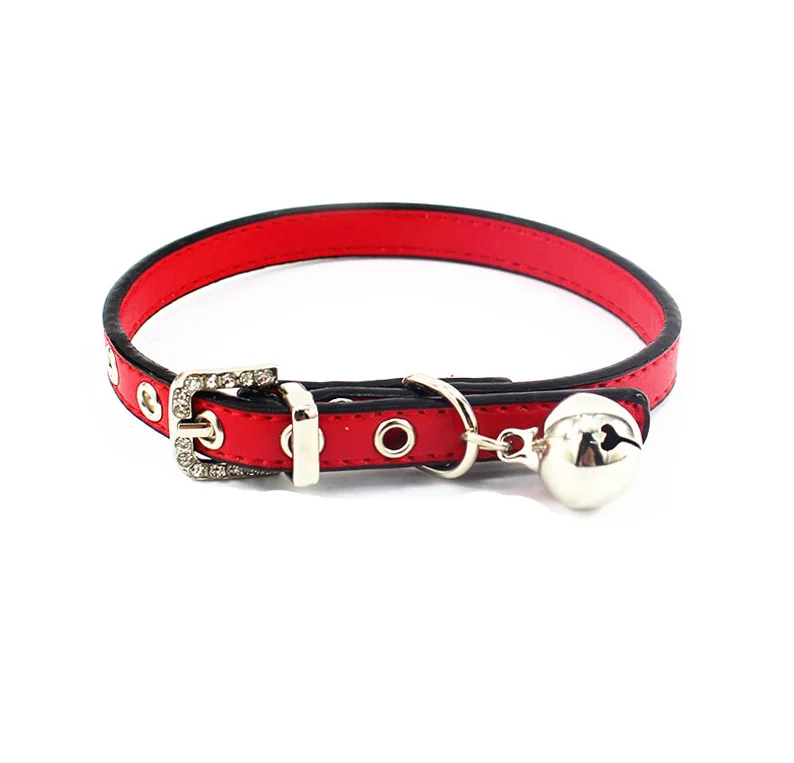 Collar Only Ошейник для щенков, кошек, поводок, ожерелье с хрустальной пряжкой и колокольчиком из искусственной кожи, ошейник для домашних животных, поводок для маленьких собак - Цвет: Collar Only