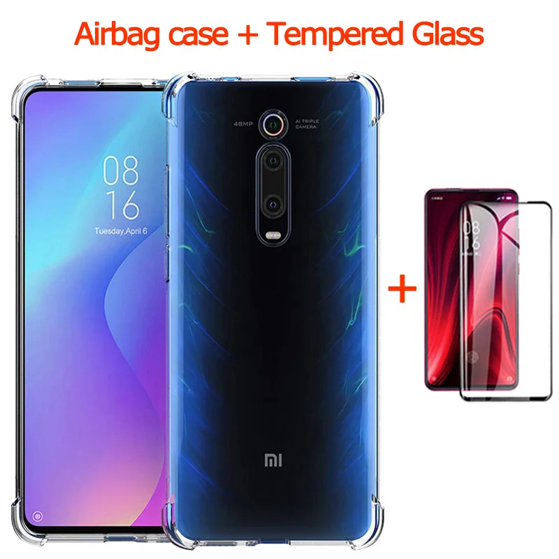 Подушки безопасности чехол+ стекло Xiaomi Mi 9T Mi 9 SE TPU Case Mi9T мягкий чехол на Mi 9SE противоударный чехол ми 9 се мягкий чехлы сяоми ми 9т glass ксиоми ми9 стекло на ми9 се защитное стекло Xiaomi Mi 9 case - Цвет: Case and Glass