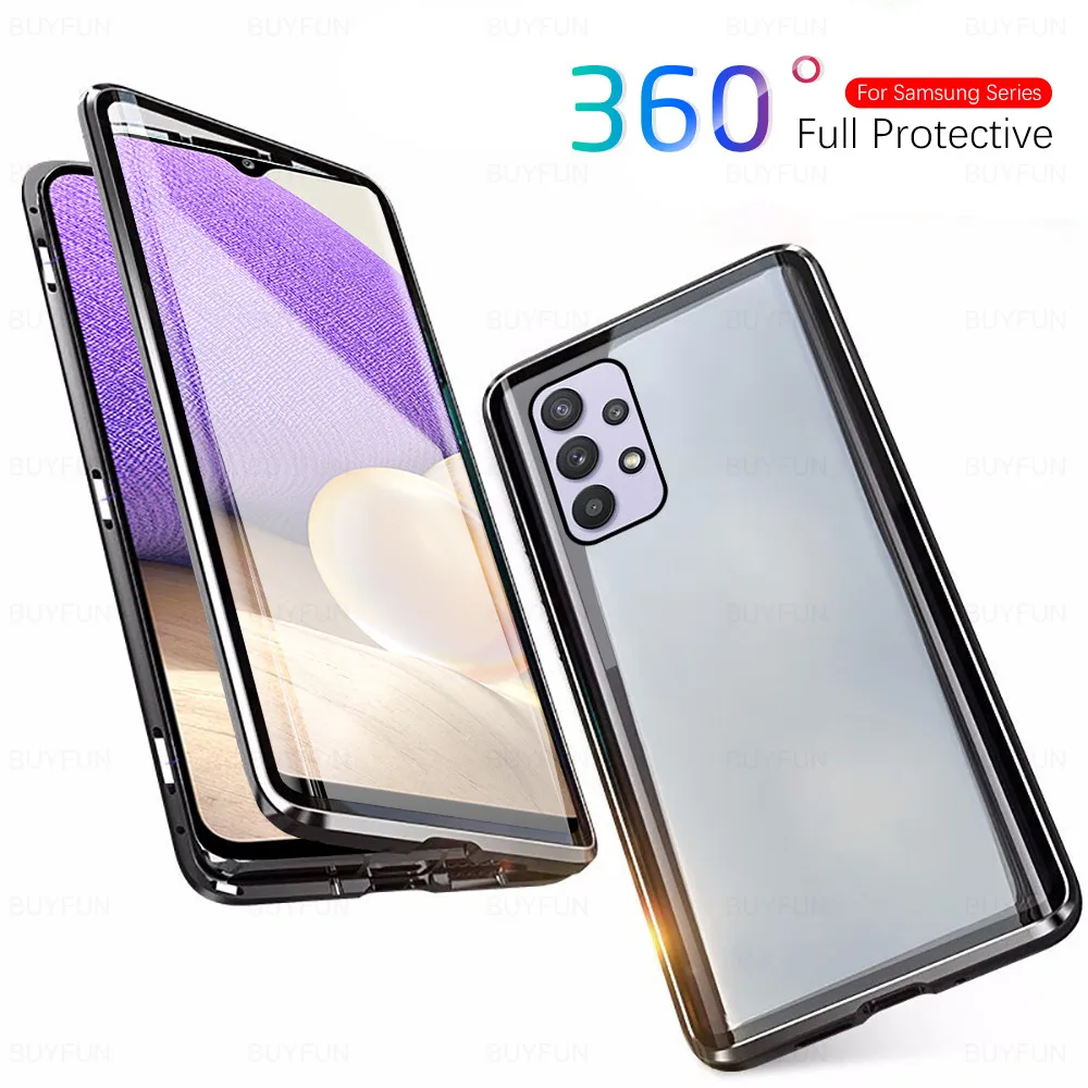 Двойной защитный чехол на 360 ° для Samsung A 32 52 72 5G магнитный стеклянный Galaxy 10 21 52S 12 31 51