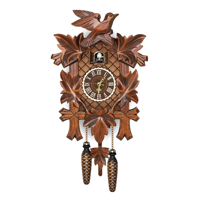 Reloj de pared de madera, reloj de cuco antiguo, péndulo colgante,  artesanal, oscilante, alarma, decoración del dormitorio del hogar