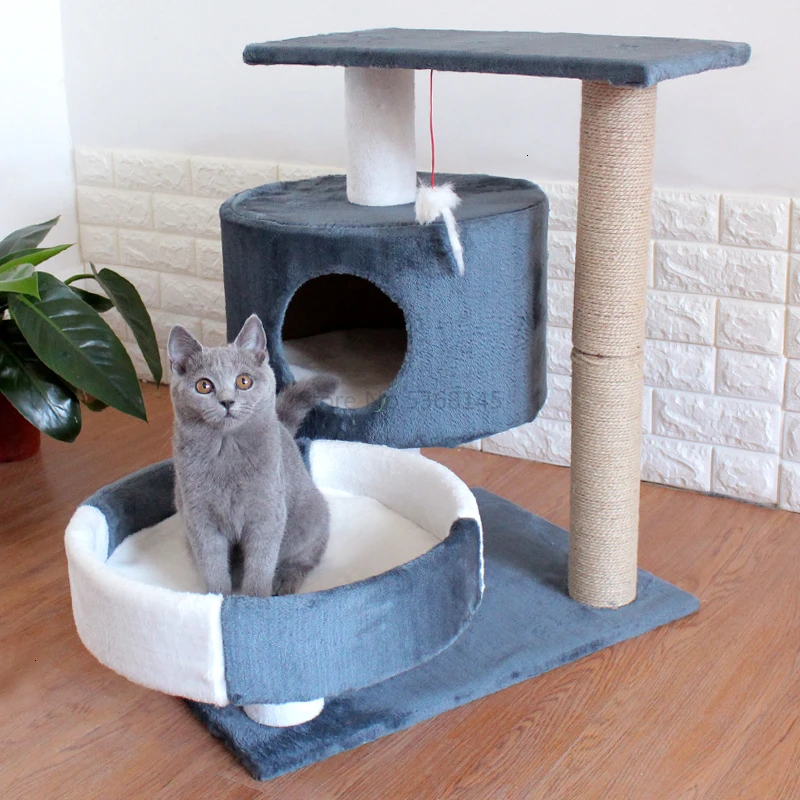 Cat Supplies Four Seasons Cat Crawlcat Nest Cat Tree Solid Wood One Small Cat Rack Holding Column Board with Nest Jump Cat House - Цвет: Светло-серый
