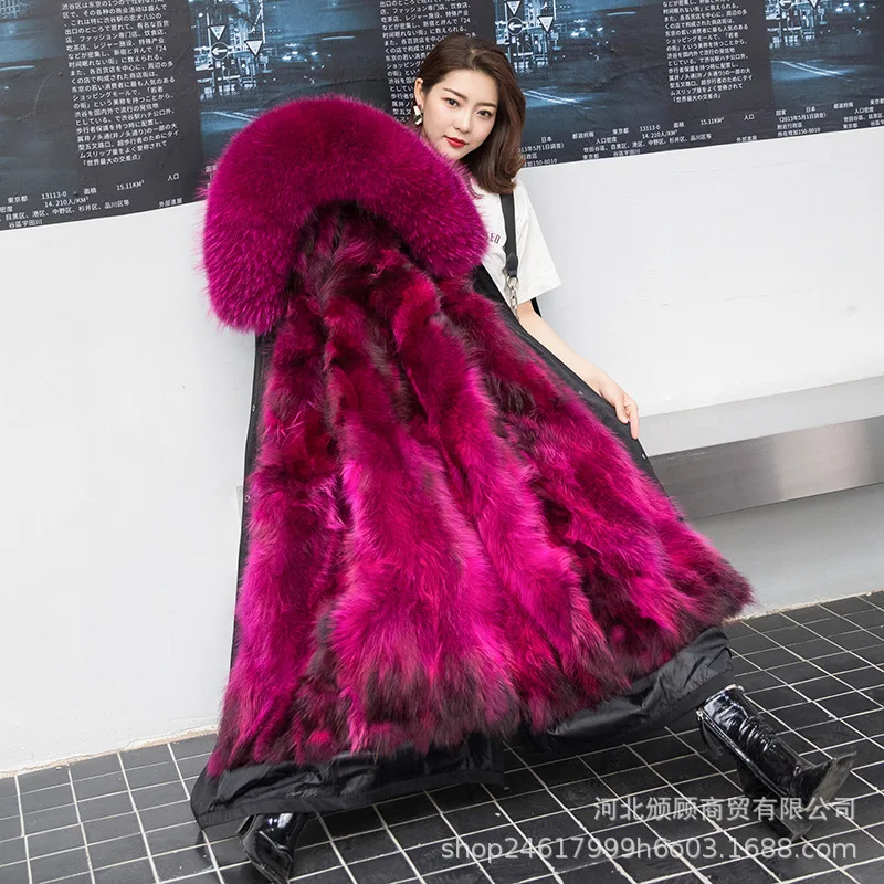 

Women Parka Real Fur Overcoat Overcome Middle Long Detachable Raccoon Fur Liner Fur Coat Raccoon Fur Collar Parkas Extra Long