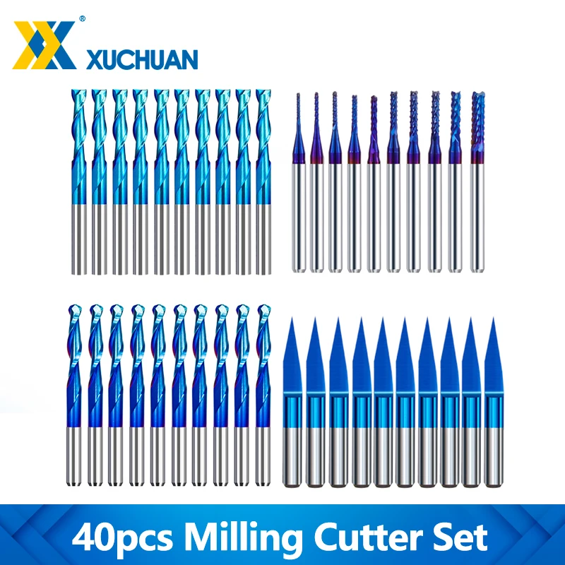 3.175 pcs mm 나노 블루 코팅 CNC 라우터 비트, 엔드 밀 커터 미니 PCB 카바이드 라우터 비트 키트 밀링 도구 세트