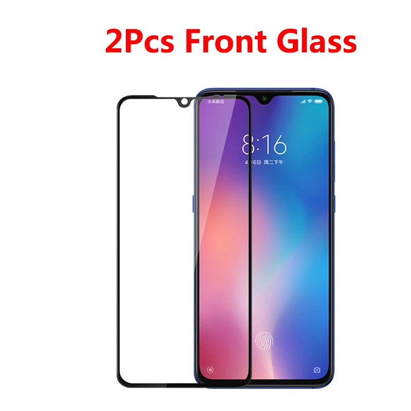 2PCS Front Glass 2 в 1, полное покрытие из закаленного стекла для Xiaomi Mi A3 Lite, задняя крышка для объектива камеры, Защитное стекло для экрана для Xiaomi Mi A3, пленка для объектива камеры - Цвет: 2PCS Front Glass