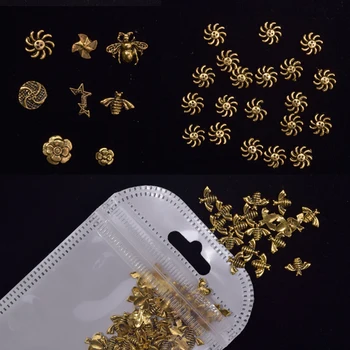 

50pcs/lot nail alloy decoration/gold metal black bees flower nail art charm nail diy deco charm for nail gel and polish design
