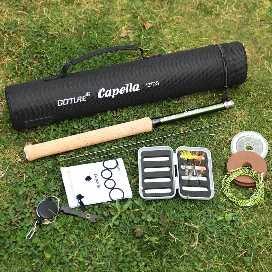 Fishing Pole Set Fishing Rod And Reel Combo Fishing Rod Goture Tenkara Fly Fishing Rod Combo 3.6M with Mainline Tippet Hook Keeper Flies Kit Box Tube set