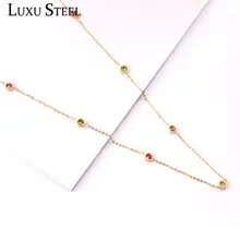 LUXUSTEEL לבן/צבעוני עגול מעוקב Zironia תליון שרשראות 57cm + 5cm ארוך שרשראות Extender סוודר אביזרי Collares(China)