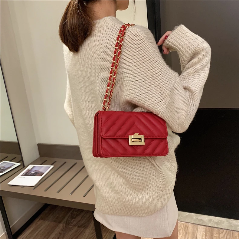 Burminsa Elegant Quilted Chain Crossbody Bags For Women Unique Design Lock High Quality Soft PU Female Shoulder Bags Autumn