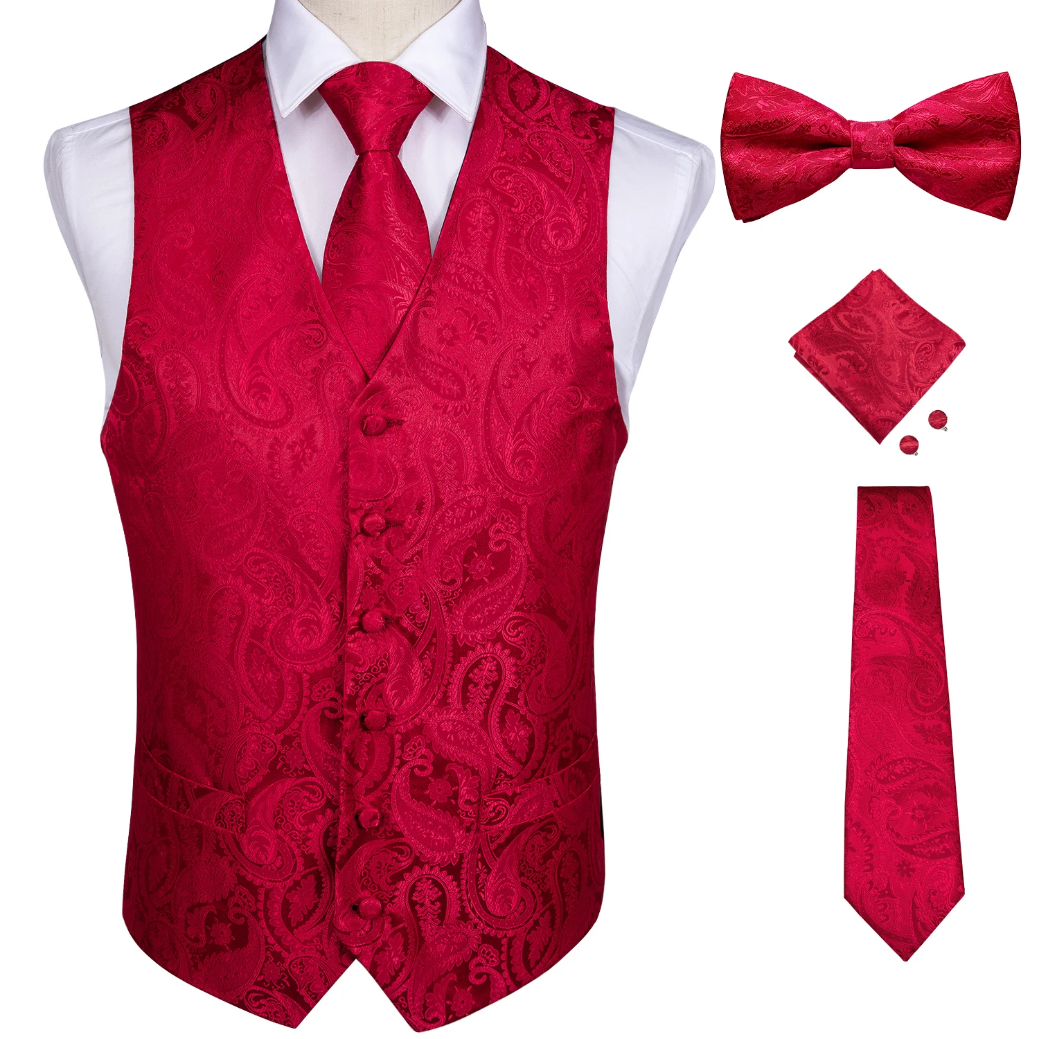 Chaleco dorado del Partido de la boda chaleco del Jacquard Floral del cachemir hombres 4 Uds chaleco corbata aro de pañuelo juego de gemelos y pañuelo DiBanGu
