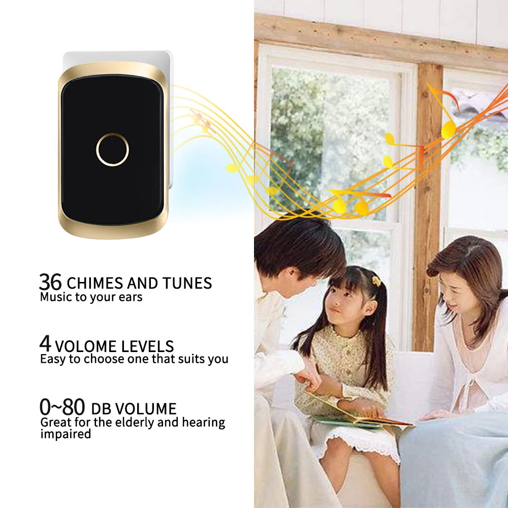 CACAZI Smart Home Welcome Wireless Doorbell 433Mhz 36 Songs Waterproof LED light Cordless Chimes Door Calling Bell US EU UK Plug wireless doorbell