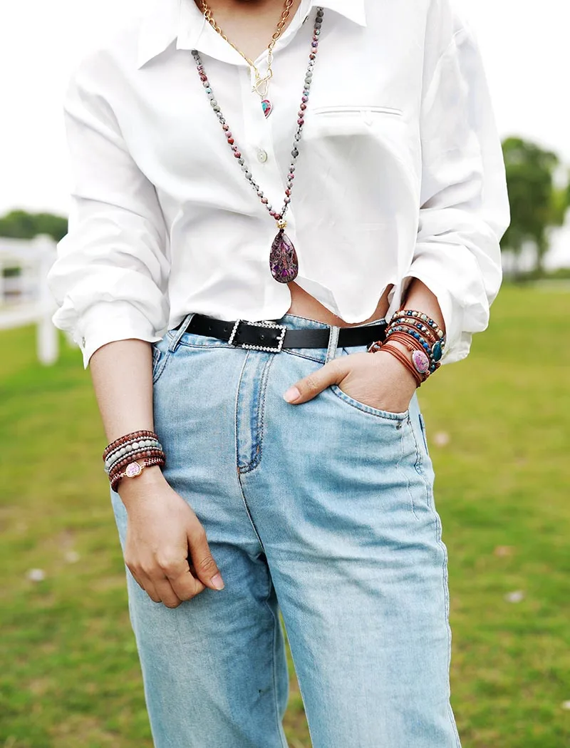 Purple Spiritual Natural Stones Teardrop Pendant Necklaces Women Bohemian Modern Meditation Necklace Jewelry Gifts Wholesale - Image 3