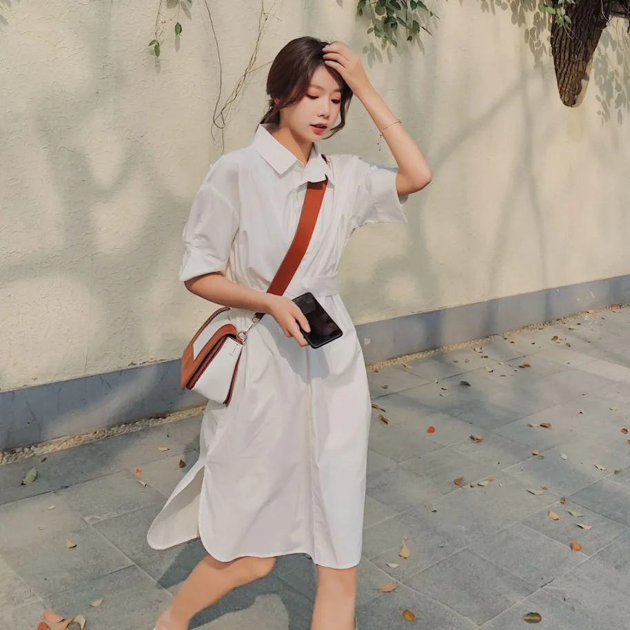 

Photo Shoot Main Push in Non-mainstream Design Haze Blue Fold-down Collar Single Breasted Waist Hugging Cross Straps Scheming Sh