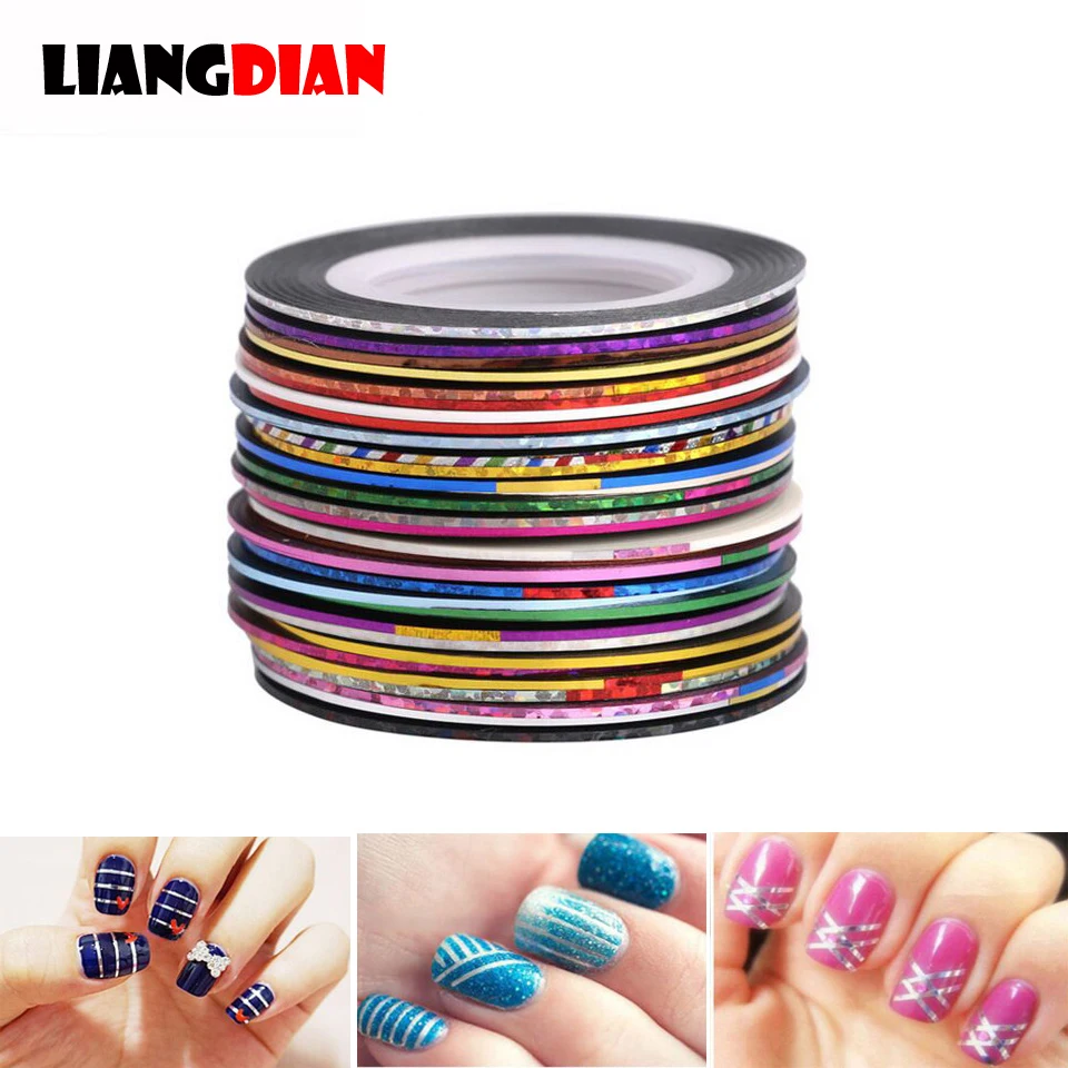 

30 Colors Rolls Nail Gold Silver Wire Painted Line Striping Tape Laser Line DIY Nail Art Sticker Rhinestones Decoration Tool