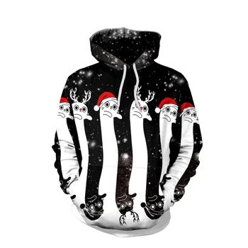 

Autumn and winter Christmas costume new elk digital printing hooded sweatshirt Europe and the United States large size