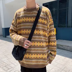 Зимний толстый свитер мужской теплый модный ретро повседневный вязаный пуловер мужская уличная одежда свободный свитер с длинными