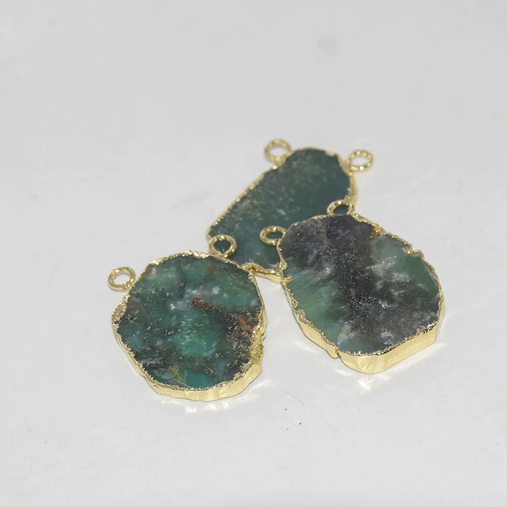 Натуральный ломтик сырой Chrysoprase нерегулярная подвеска femme 2019 зеленая чакра