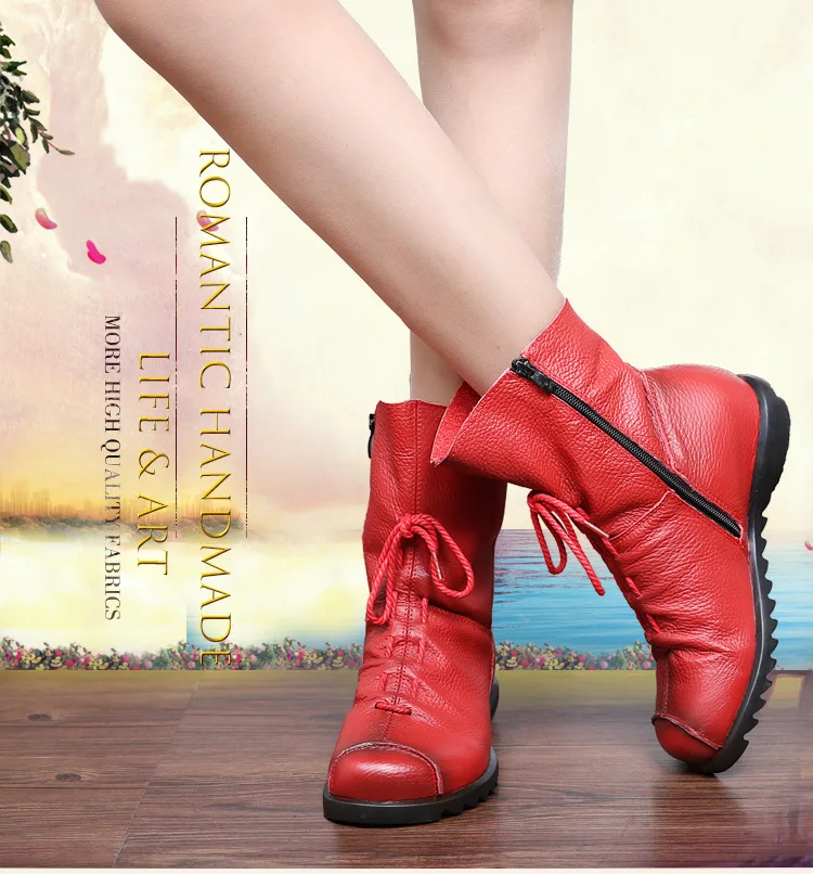 

Women Boots Vintage Style Genuine Leather Women Boots Black Flat Booties Soft Cowhide Women Shoes Front Zip Ankle Boots Winter