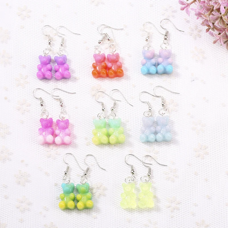 1Pair  Women Drop Earrings  Glitter Gummy Bear Crafts Multicolor Resin Charms Fashion Jewelry Diy Making
