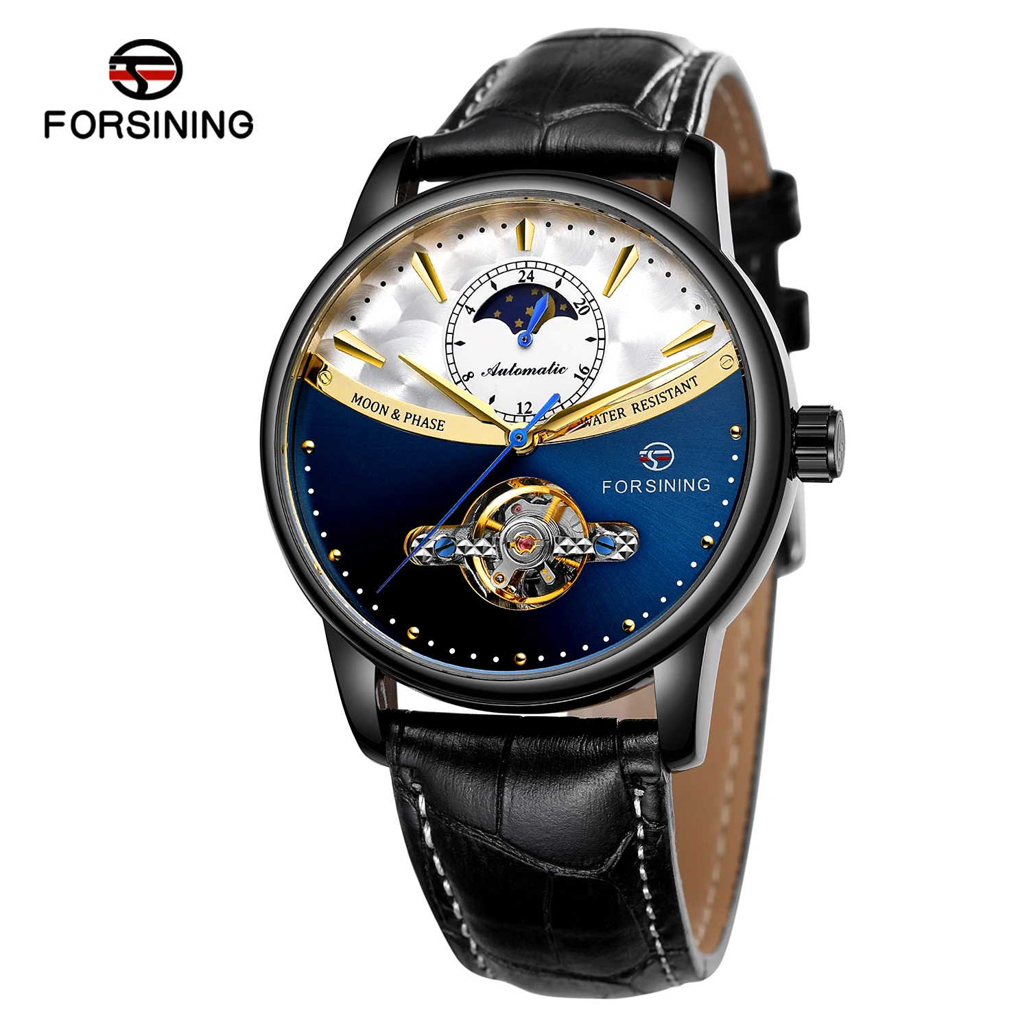 Классические Механические часы Forsining Blue Moon Phase, автоматические турбийон, мужские часы из натуральной кожи, мужские часы, Прямая поставка - Цвет: Type 2