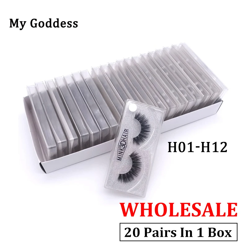 

20 pairs 3d mink lashes wholesale lots bulk mink hair false eyelashes black lashes in 1 box 20-Pairs/Pack 100% handmade h01-h12