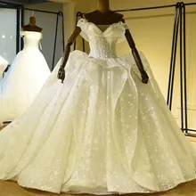 Robe de mariee elegante fora do ombro beading princesa vestido de casamento querida rendas até voltar vestido de baile vestido de noiva fotos reais(China)