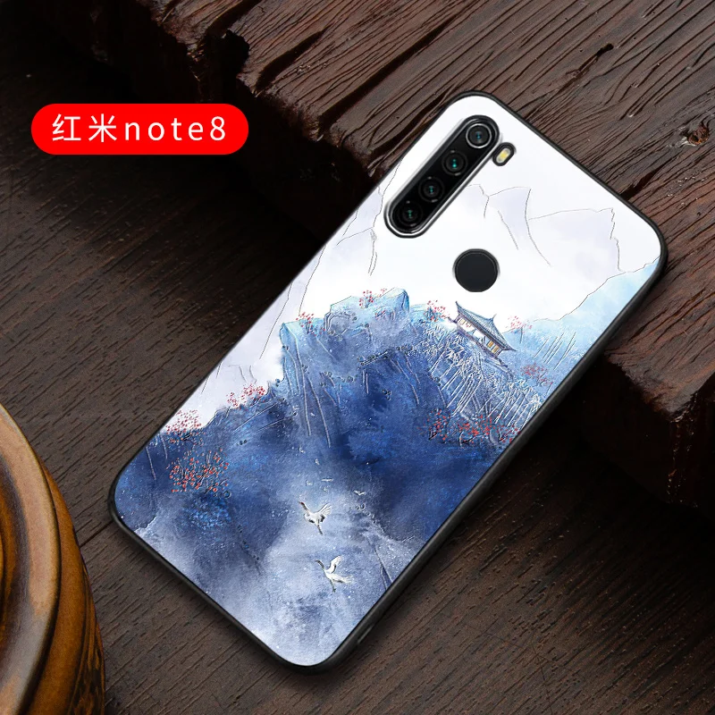 Чехол redmi note8 с тиснением в винтажном Восточно-Азиатском китайском и японском стиле для Xiaomi redmi note 8 pro, чехол с изображением Снежной Горы - Цвет: 8 redmi note 8