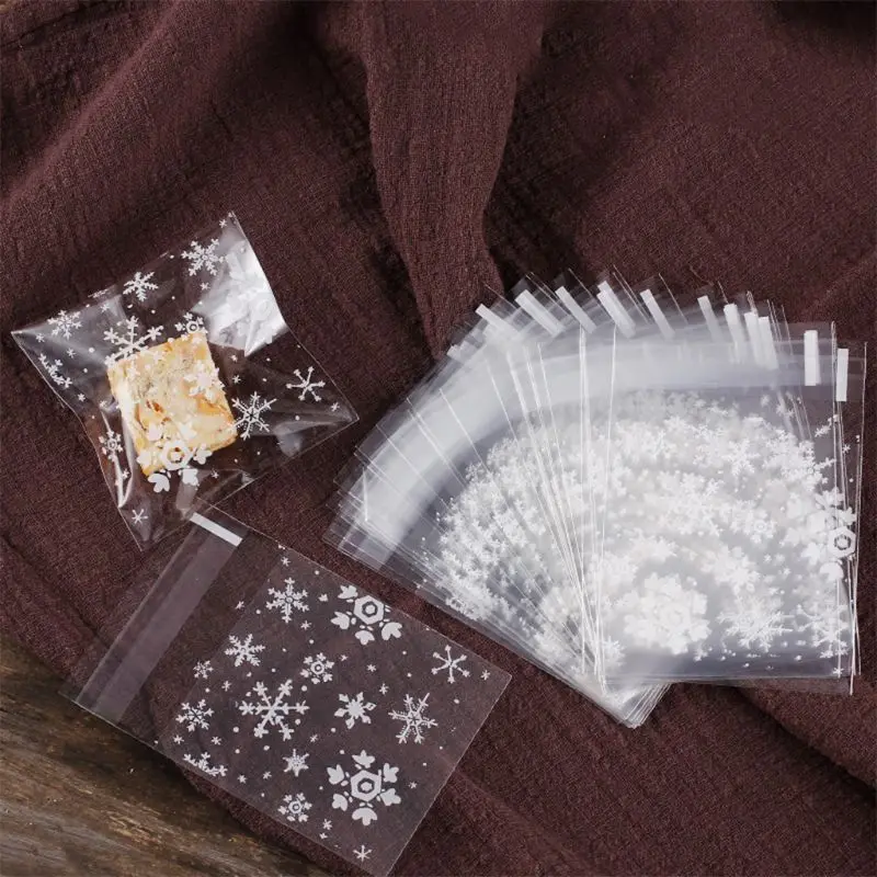 

200 Pieces Christmas Cookie Bags Cellophane Treat Bags Snowflake Clear Candy Bag